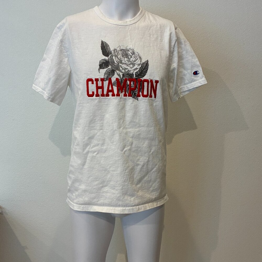 Champion Embroidered Spell‎ Out Rose T Shirt Men S White Athleisure Street Skate